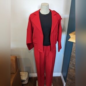 Vintage wool red Park Lane vintage 2 piece 80's power suit Size 5 & 7